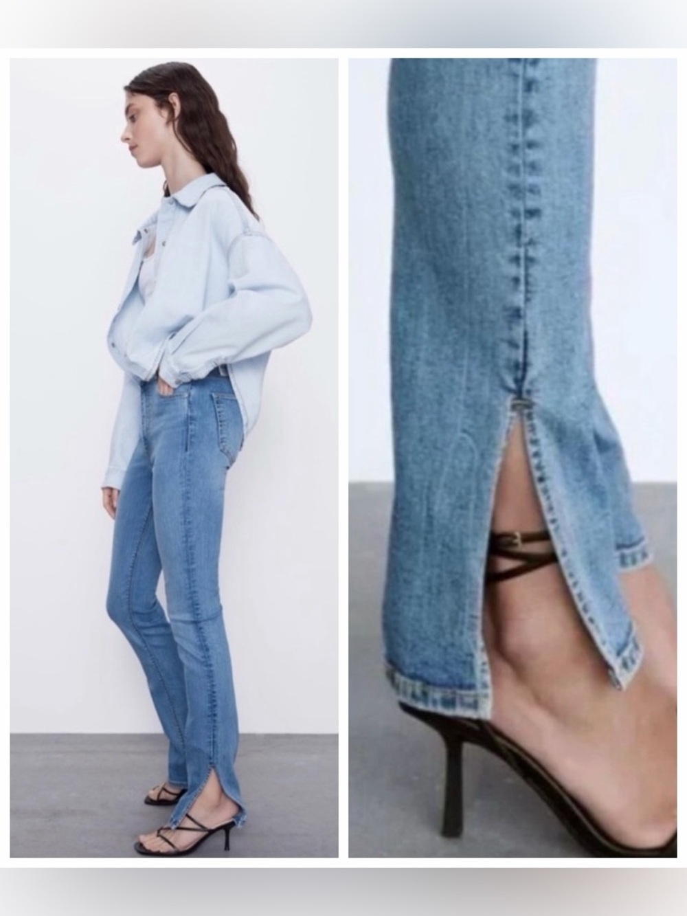ZARA Ankle Split THE SKINNY Light Blue Women's High-Rise Slim Jeans Sz 8